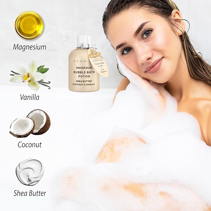 Magnesium Bubble Bath - Long Lasting Foaming Bubbles - Moisturizing - Shea Butter Coconut Vanilla - Relaxing Stress Relief - Calming Self Care Spa Gift for Birthday Christmas