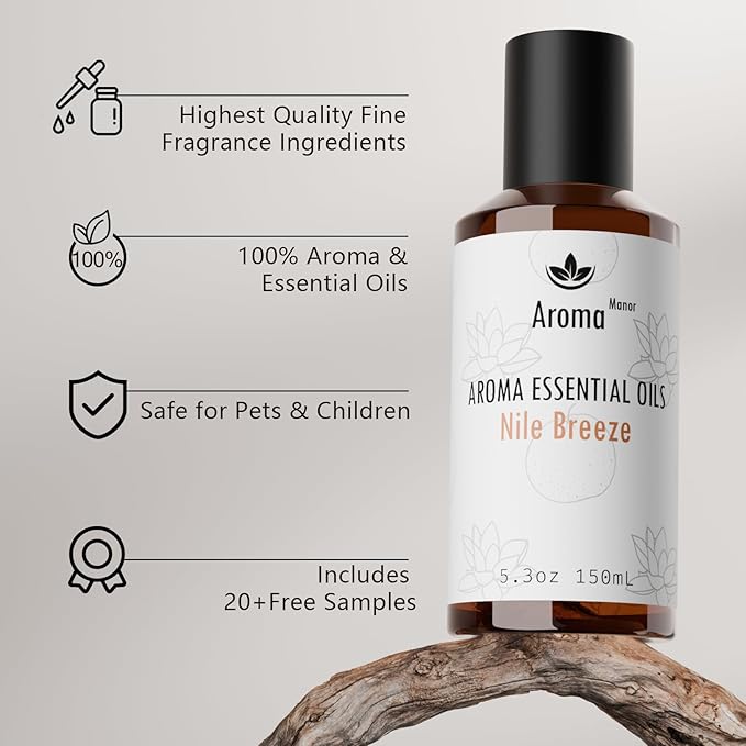 Aroma Essential Oil Blend - Nile Breeze - Hotel Fragrance Oil for Aromatherapy Diffuser Machine, Citrus Jasmine & Cedarwood, Elevate Large Room with Air Fresheners - 5.3fl oz