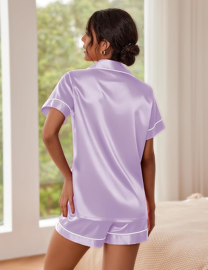 Ekouaer Pajamas for Women Set Silk Satin Pjs Shorts Sleepwear 2 Piece Loungewear S-XXL