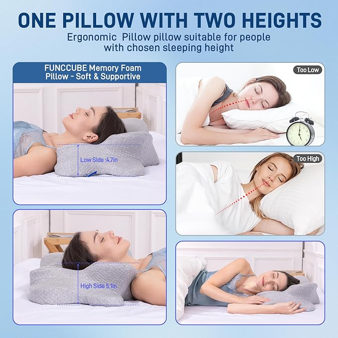 Cervical Neck Pillow - Memory Foam Pillow for Pain Relief Sleeping, Ergonomic Neck Support Contour Pillows for Side Back Stomach Sleepers,Orthopedic Breathable Pillowcase, Grey