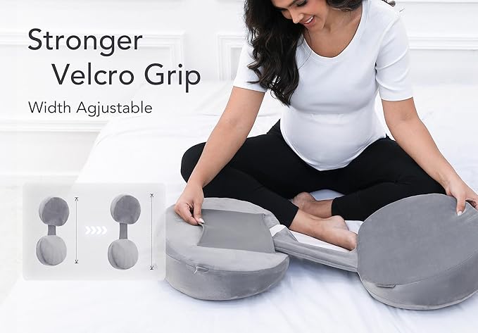 Pregnancy Pillow for Sleeping Memory Foam Maternity Pillow for Side Sleepers, Adjustable Travel Wedge Pillow Support for Back, Belly, and HIPS for Pregnant Women, Vevet Grey