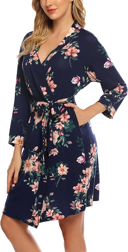 HOTOUCH Womens Robe Lightweight Short Knit Bathrobe Soft Ladies Sleepwear with Pockets