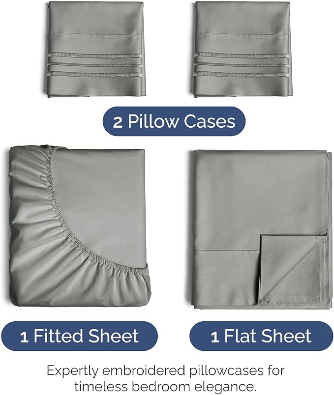 Cal King Size 4 Piece Sheet Set - Extra Soft, Breathable & Cooling - Hotel Luxury Durable Bed Sheets for Women & Men - Deep Pockets, Easy-Fit & Wrinkle-Free - Slate Grey Oeko-Tex