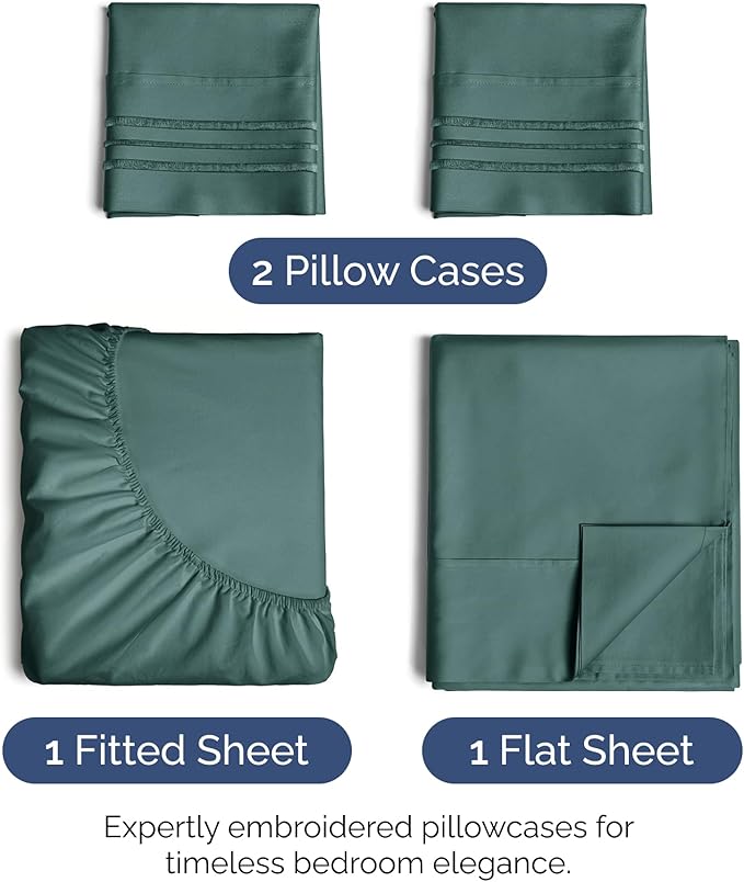 Queen Size 4 Piece Sheet Set - Extra Soft, Breathable & Cooling Sheets - Hotel Luxury Durable Bed Sheets for Women & Men - Deep Pockets, Easy-Fit & Wrinkle-Free Sheets - Dusty Teal Oeko-Tex Bed Sheets