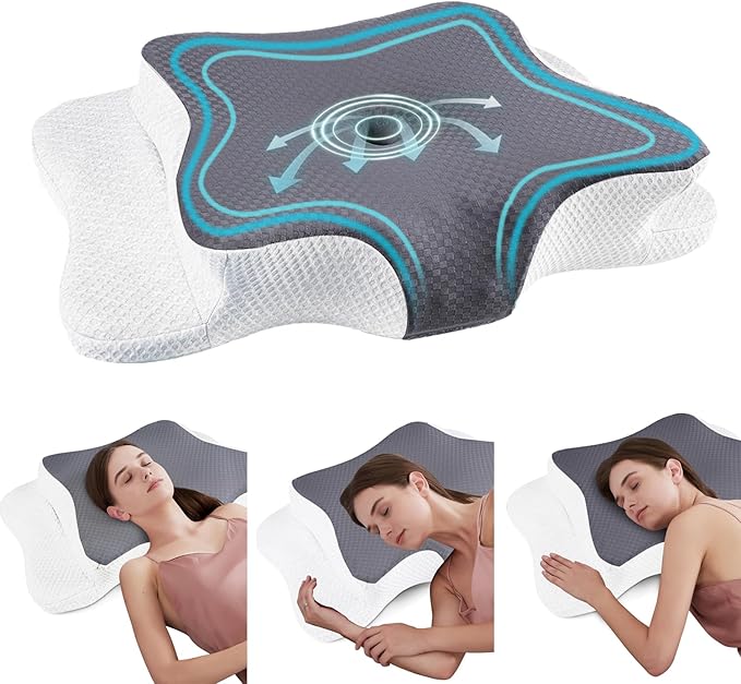 Cervical Neck Pillow for Pain Relief Sleeping, Contour Memory Foam Pillow, Ergonomic Side Sleeper Pillow for Adults, Cooling Orthopedic Neck Support Pillow for Back Stomach Sleepers