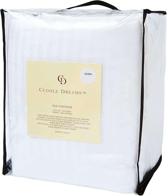 CUDDLE DREAMS Silk Comforter for Spring/Summer/Fall, 100% Long-Strand Silk Filling, Natural & Breathable (Queen Size)