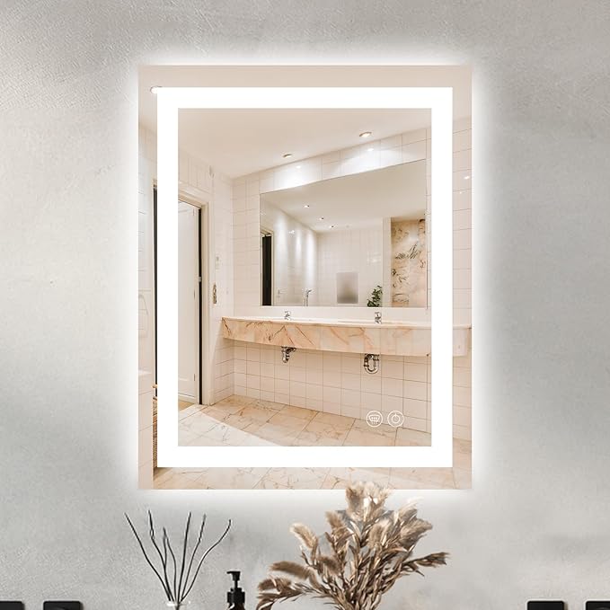 20 x 28 LED Bathroom Mirror with Lights, Lighted Bathroom Vanity Mirror for Wall, Espejos para Baños, Frontlit & Backlit, Anti-Fog, Shatterproof, 3 Adjustable Color Temperatures & Memory Function