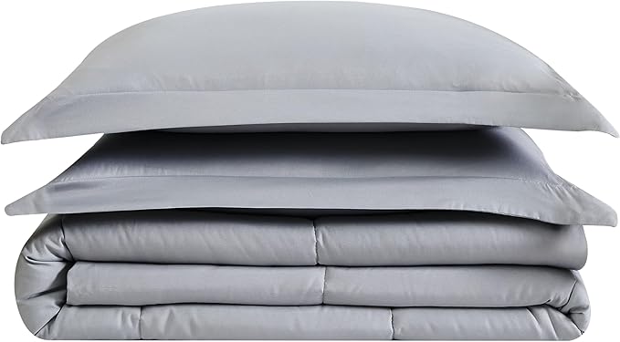 London Fog Garment Washed Solid Comforter Set Grey Microfiber 3-Piece Full/Queen Comforter Set, Solid Themed, Adult and Teen, Oeko-TEX Certified