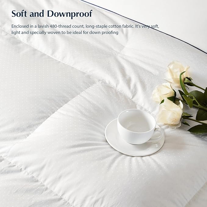 PACIFIC COAST Comforter King Size, Filled in White Goose Down Bedding Comforter King Size，All Season White Luxury Hotel Fluffy Duvet Insert, 106"x90"