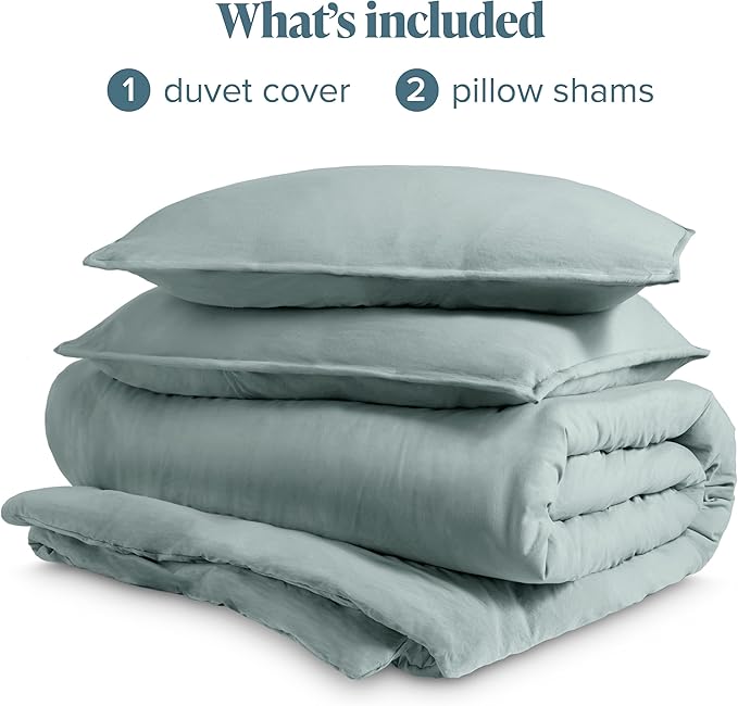 Bare Home Microfiber Duvet Cover Set - Ultra Soft Washed Microfiber - Full Size - Linen-Like Look - Easy Care - Breathable Fabric - Our Softest Duvet Cover Set (Full, Sea Spray)