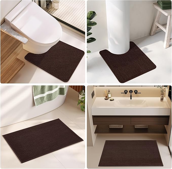 Bathroom Runner Rug, Long Bath Mat Washable Thin Quick Dry Low Pile Bathroom Runner Rugs 24 x 60 Non Slip, Brown 24"x60"