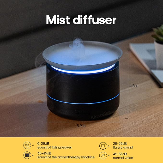 Essential Oil Diffusers, 200ml Aromatherapy Diffuser with Auto Shut-Off Function, Cool Mist Humidifier with 2 Modes, Small Diffuser with 7 Color Lights Auto Shut Off for Home Office Room, Black