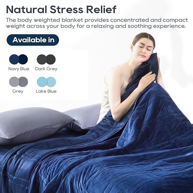 King Size Weighted Blanket 45lb(88''x104'', Dual-Sided), Cozy Warm Velvet & Cooling Tencel Fabric Reversible King Weighted Blanket for Adults & Couples All Season Use - Carry Bag Included, Navy Blue