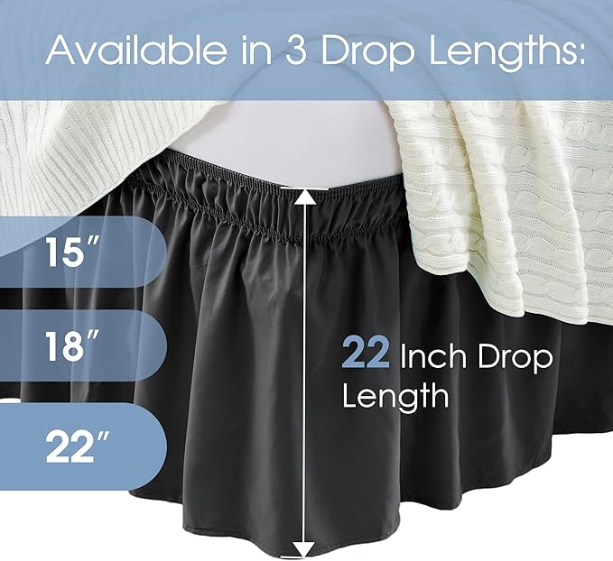 FreshCulture Queen Bed Skirt, Elastic Wrap Around Bed Skirt Queen Size, Bed Skirts for Adjustable Bed, Easy Fit with 22 Inch Drop Length, Hotel Quality Dust Ruffle for Queen Bed (Black)