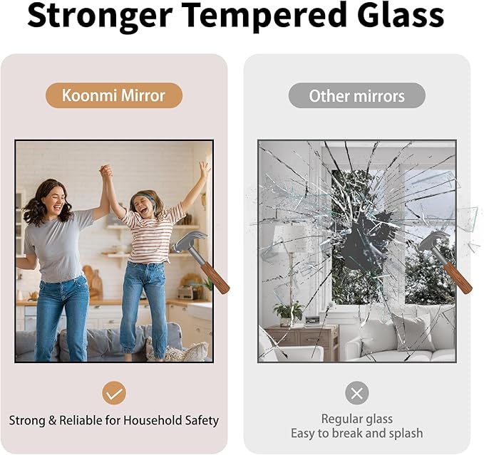 Koonmi Black Framed Bathroom Mirror - Shatterproof 30"x22" Tempered Glass, HD No Distortion, Horizontal/Vertical Mount, Modern Matte Aluminum Alloy Frame