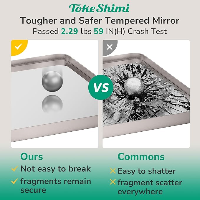 TokeShimi 24x32 Brushed Nickel Bathroom Mirror,Vanity Mirror for Bathroom with Tempered Glass,Rectangle Bathroom Wall Mirror with Aluminum Frame(Horizontal/Vertical)