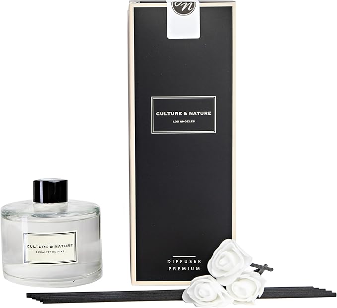 CULTURE & NATURE Reed Diffuser Set 6.7oz (200ml) Eucalyptus Pine Scented Diffuser with Sticks Home Fragrance Reed Diffuser for Bathroom Shelf Decor