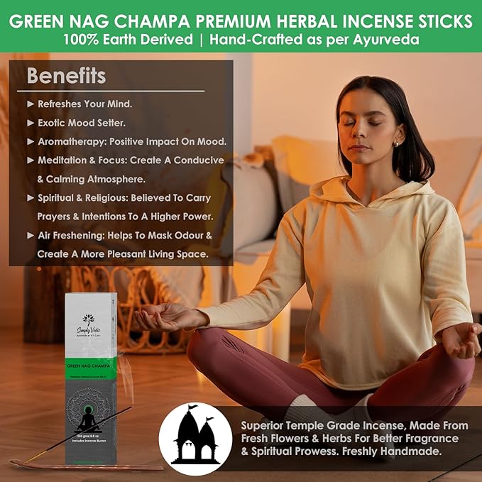 Simply Vedic Nag Champa Incense Sticks 250g with Holder – 135 Hand-Rolled Natural Agarbatti – No Charcoal, Long-Lasting Aromatherapy for Pooja, Home, Yoga, Meditation, Relaxation, Spiritual Healing