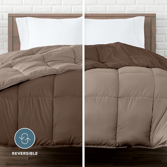 Bare Home Queen Comforter - Reversible Colors - Goose Down Alternative - Ultra-Soft - Premium 1800 Series - All Season Warmth - Bedding Comforter (Queen, Cocoa/Taupe)