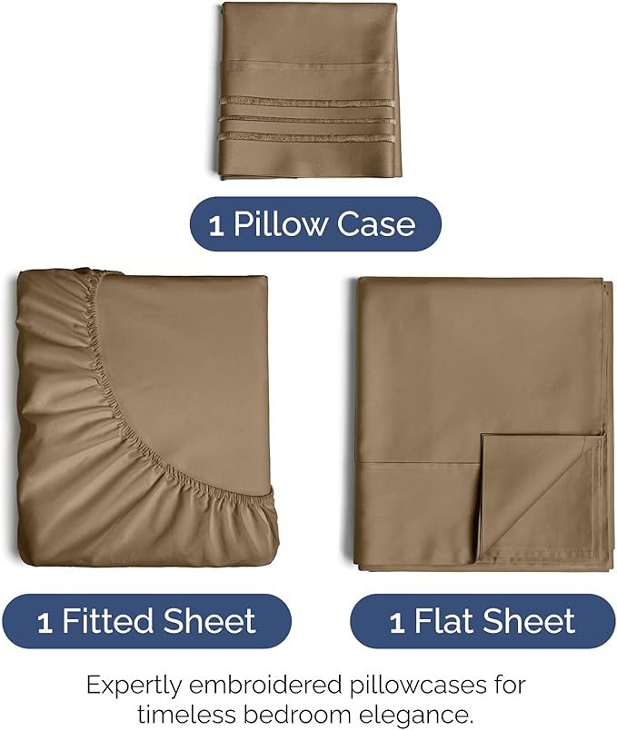 Twin XL Size 3 Piece Sheet Set - Extra Soft, Breathable And Cooling Sheets - Hotel Luxury Bed Sheets for Women & Men - Deep Pockets, Easy-Fit & Wrinkle-Free Sheets - Neutral Brown Oeko-Tex Bed Sheets
