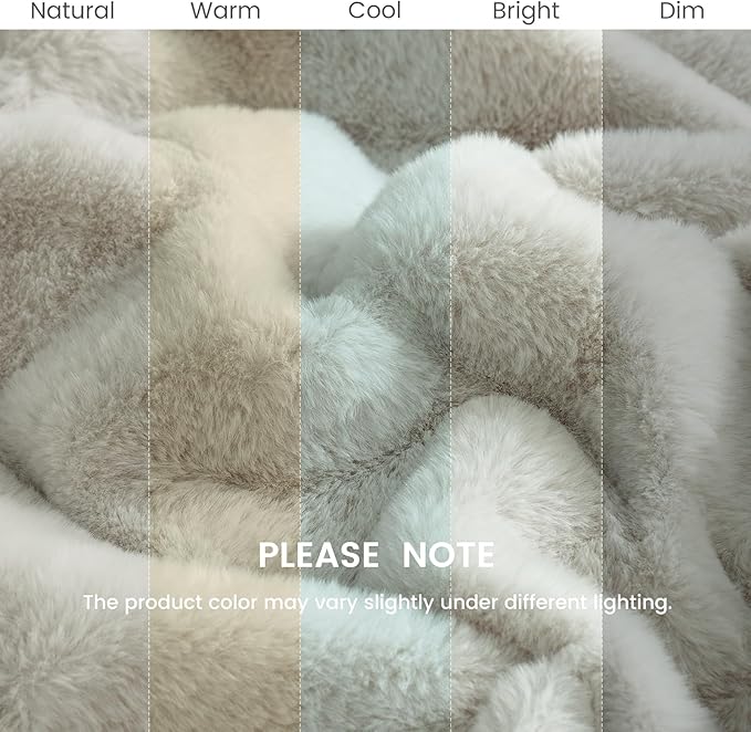 Cozy Bliss Faux Fur Throw Blanket for Couch, Cozy Soft Plush Thick Winter Blanket for Sofa Bedroom Living Room, 50 * 60 Inches Beige