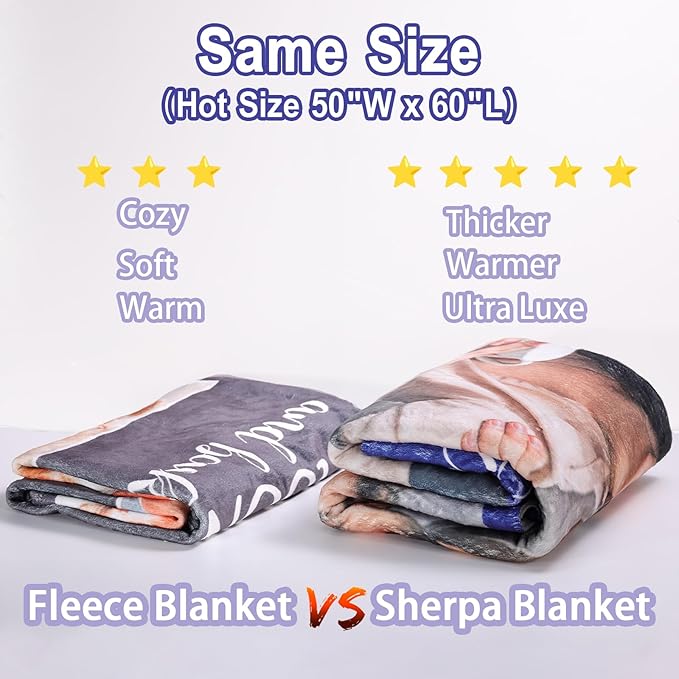 Custom Sherpa Fleece Blanket with Photos, Text, Soft, Warm, Fuzzy Personalized Couples Gifts for Boyfriend, Girlfriend