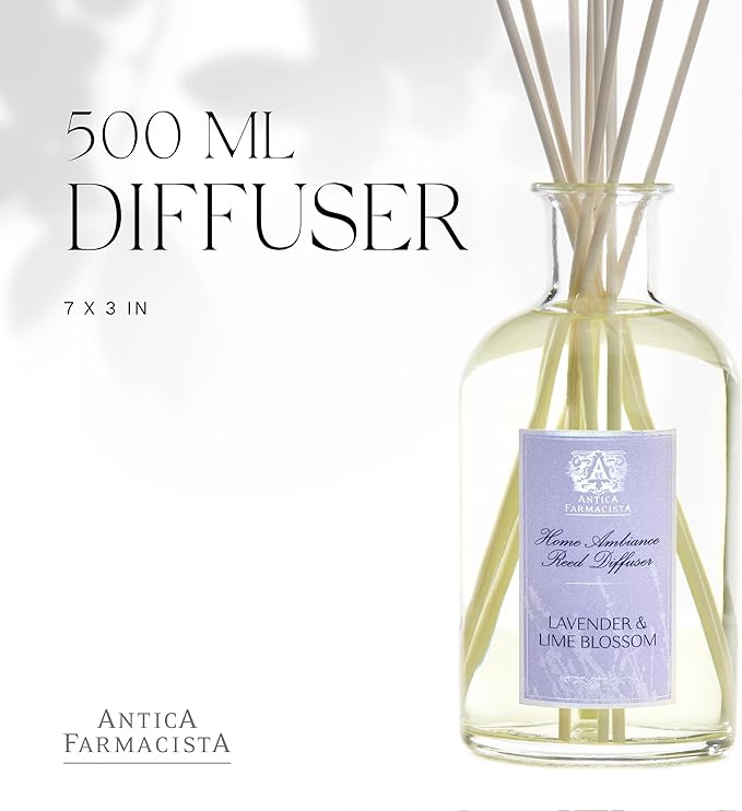 Antica Farmacista Home Ambiance Diffuser - Long-Lasting Reed Scent Diffuser - Luxury Room Freshener Gift - Lavender & Lime Blossom, 16.9 fl oz