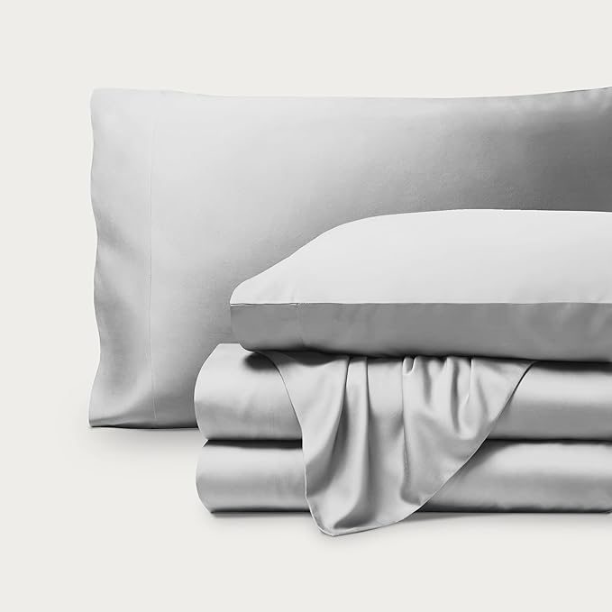 Bare Home 100% Rayon Made from Bamboo Queen Sheet Set - 4 Piece Bedding Set - Deep Pockets - Breathable - Easy Fit - Bedding Sheets & Pillowcases (Queen, Cloud Grey)