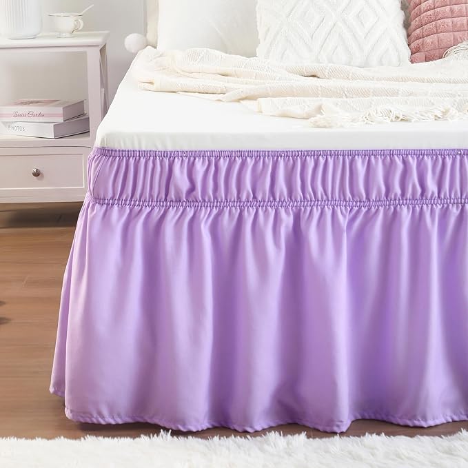 RIMELA Bed Skirting Queen Size Lilac Purple Bed Skirt 18 Inch Drop, Wrap Around Elastic Adjustable Bedskirt, Dust Ruffle for Bed Frame & Box Spring Soft Durable Fabric Machine Washable Easy to Install