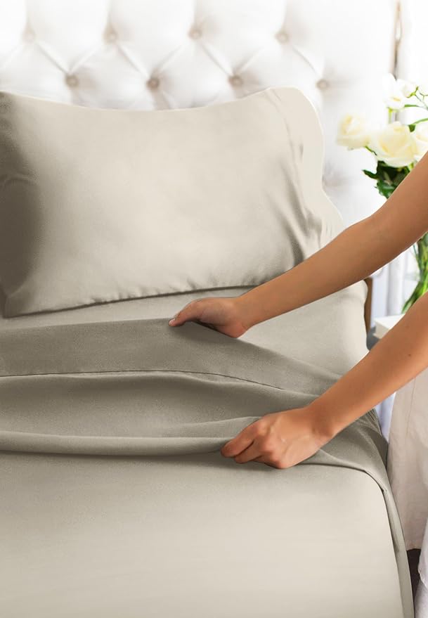 Twin XL Size 3 Piece Sheet Set - Extra Soft, Breathable & Cooling Sheets - Hotel Luxury Durable Bed Sheets for Women & Men - Deep Pockets, Easy-Fit & Wrinkle-Free Sheets - Taupe Oeko-Tex Bed Sheet Set