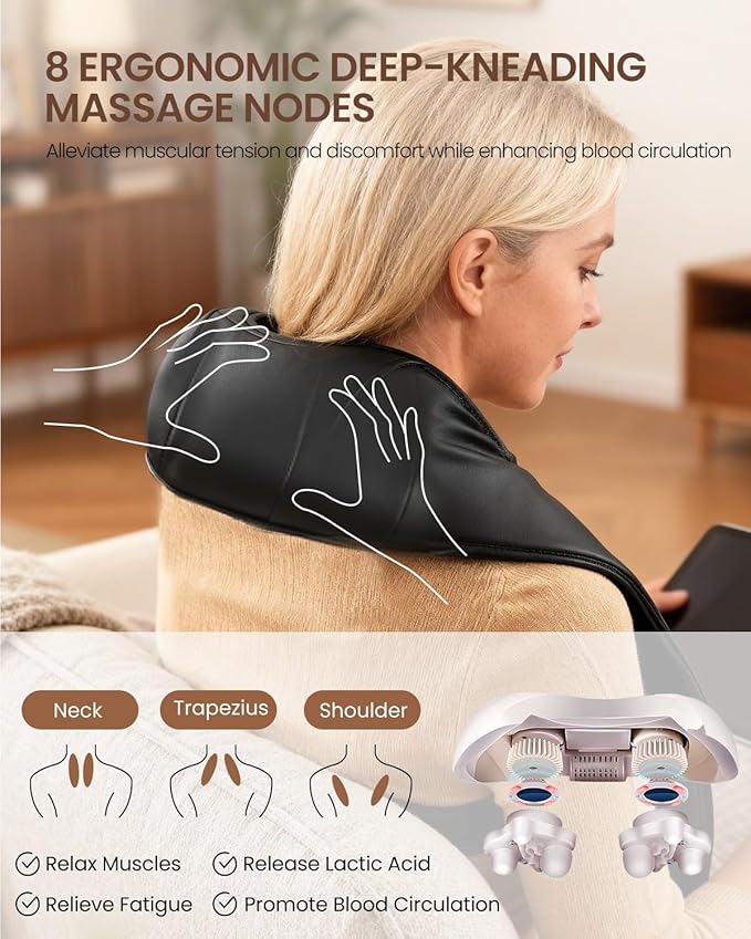 DAILYLIFE Shiatsu Neck and Back Massager with Heat, Electric Deep Kneading Massager for Neck Pain, Shoulder, Waist, Leg and Foot, Stress Relief for Men, Women, Mom, Dad