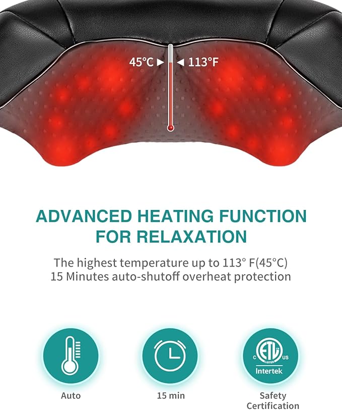 Nekteck Neck Back Massager with Heat, Cordless Shiatsu Shoulder Massager for Pain Relief Deep Tissue, Electric 3D Kneading Massage Pillow for Body Muscle, Gifts for Men Women Dad Mom