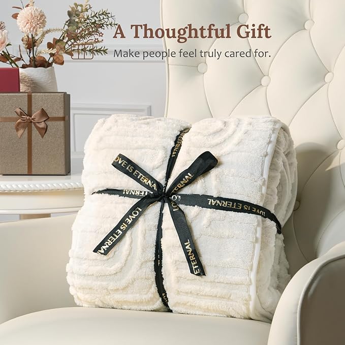 Sherpa Fleece Adult Weighted Blanket Great for Sleep, 20 lbs Dual Sided Soft Fuzzy Heavy Blankets for Couch Bed Sofa, Cozy Warm Arched Jacquard Throw for Winter (Cream White, 60" x 80", 20 Pounds)