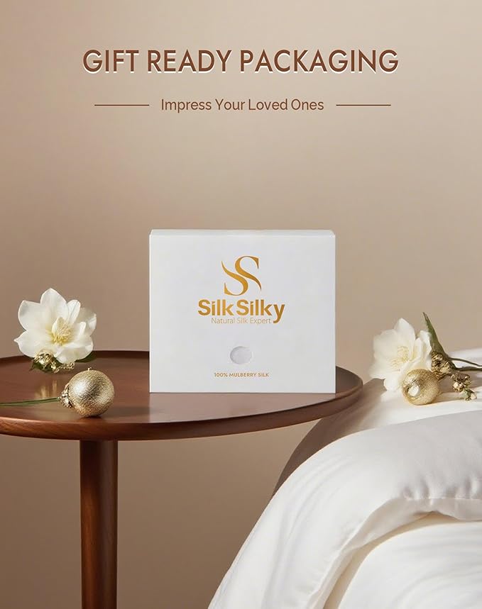 SilkSilky 100% Mulberry Silk Pillowcase - Pure 22 Momme High-Grade 6A Fibers for Hair & Skin, Envelope Closure, Natural, Organic, Breathable & Cooling Pillow Case (King, Beige)