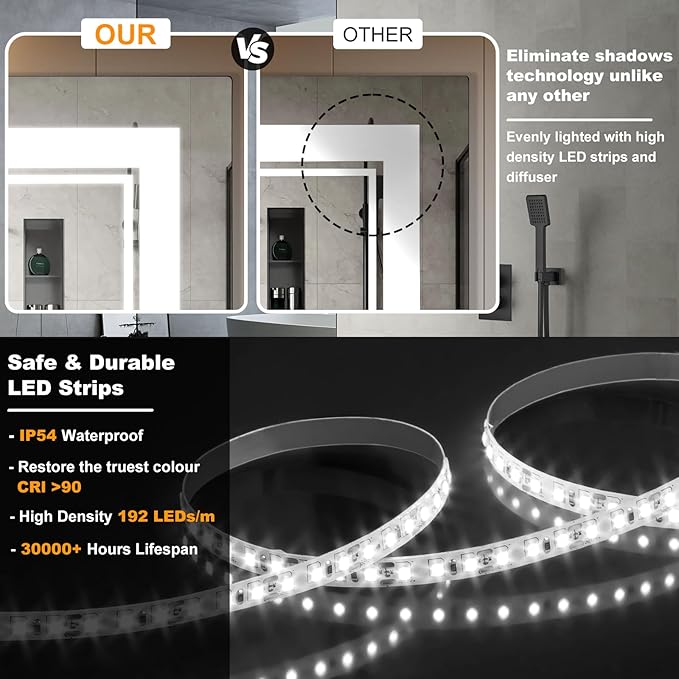 84x40 Inch LED Bathroom Mirror with Frontlit & Backlit（Independent Control）, Lighted Mirror for Bathroom Wall with 3-Color Dimmable & Anti-Fog, Vanity Mirror with Lights