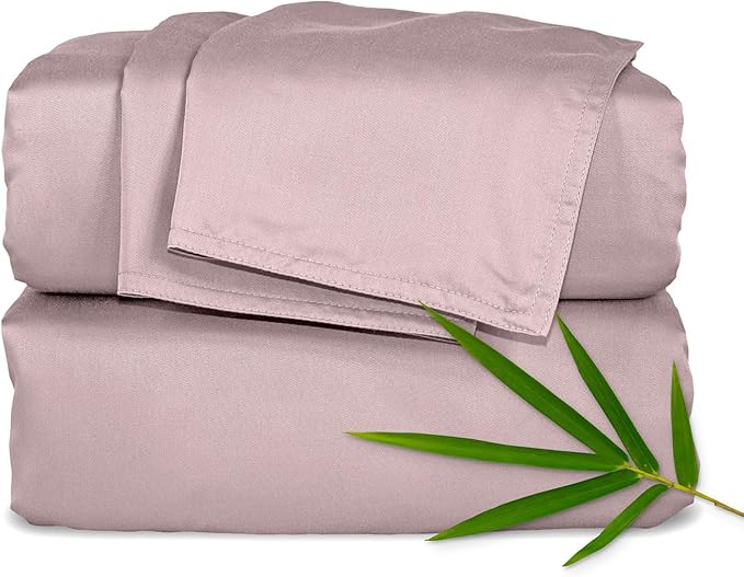 Pure Bamboo Full Sheets, Genuine 100% Organic Viscose Derived from Bamboo Bed Sheet Set, Luxuriously Soft & Cooling, Double Stitching, Lifetime Quality Promise (Full, Dusty Pink)