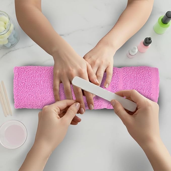 24 Pack Pink Hand Towels 100% Cotton Spa Towel – 16x27 inches Highly Absorbable Facial Towels Gym, Hair, Face, Bulk Small Towels (Not Bleach Proof)