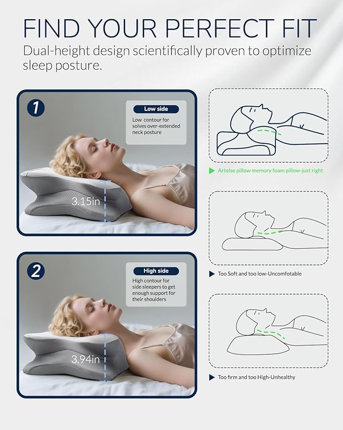 Cervical Neck Pillow for Neck & Shoulder Pain Relief - Ergonomic Memory Foam Pillow with Cooling Pillowcase, Ideal Orthopedic Sleep Solution for Side, Back, and Stomach Sleepers