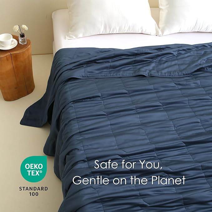 EP Mode Lightweight Quilt Blanket for Summer, Viscose from Bamboo Fabric & Filling, Natural, Breathable & Machine Washable- Navy Blue, Queen