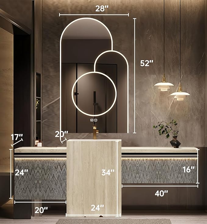 Single Sink Freestanding Bath Vanity, Modern Bath Vanity with LED Smart Mirror, 84IN Solid Wood Floating Bathroom Sink Cabinet with Marble Slate Top and Large Storage Drawer