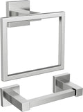 FORIOUS Toilet Paper Holder Set Wall Mount, SUS 304 Stainless Steel Pivoting Toilet Paper Holder and Towel Ring, Hand Towel Holder Set for Bathroom, Square Bathroom Hardware Set, Brushed Nickel