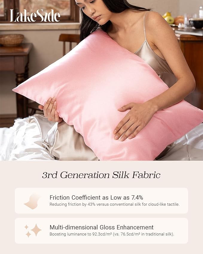 Oriental Lakeside® 100% Pure 22 Momme Mulberry Silk Pillowcase with Hidden Zipper - Nighttime Skincare & Hair Care Hydrating Pillow Cover