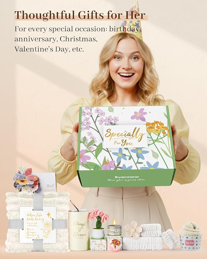 Get Well Gifts for Women, Care Package Happy Birthday Gifts for Women, Relaxing Spa Gift Baskets, Get Well Soon Gift Basket Sympathy Gift Baskets Thank You Gifts for Mom, Wife, Sister, Friends