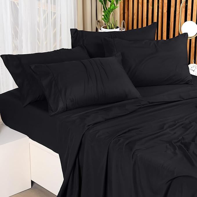 Utopia Bedding King Sheet Set – 4 Piece Bed Sheets for King Size Bed, Soft and Breathable Microfiber, Includes 1 Fitted Sheet, 1 Flat Sheet and 2 Pillowcases (Black)