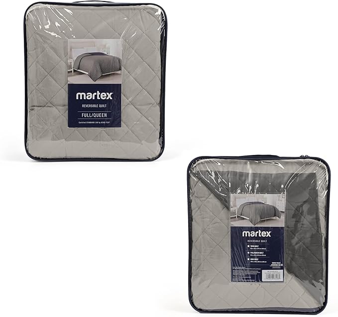 Martex Reversible Coverlet – King Bed Quilt – Lightweight King Size Bedding – Durable King Size Quilts for Bed – Soft - Easy Care Bedding – Light Gray/Graphite