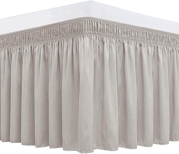 Biscaynebay Wrap Around Bed Skirts for King & Cal King Beds 14" Drop, Camel Grey Adjustable Elastic Dust Ruffles Easy Fit Wrinkle Resistant Silky Luxurious Fabric Machine Washable
