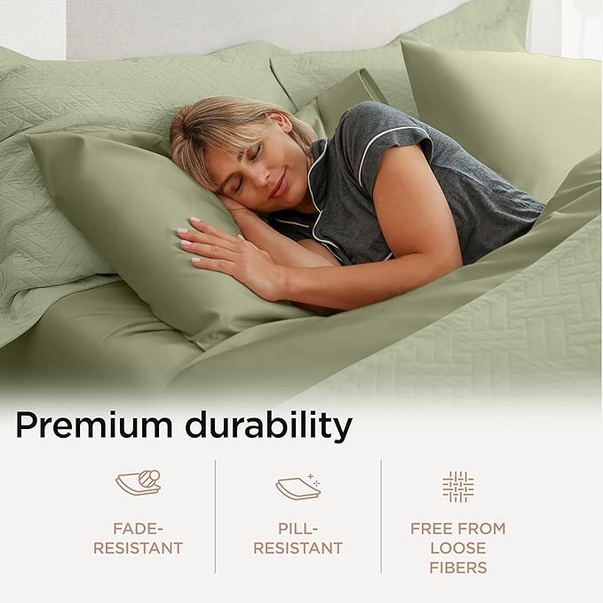 Threadmill American Supima King Size Sheets Set | 656 Thread Count 4 Piece Luxury Bed Sheets for King Size Mattress | 5 Star Hotel Quality Sheets with Elasticized Extra Deep Pocket | Sage Green Sheets