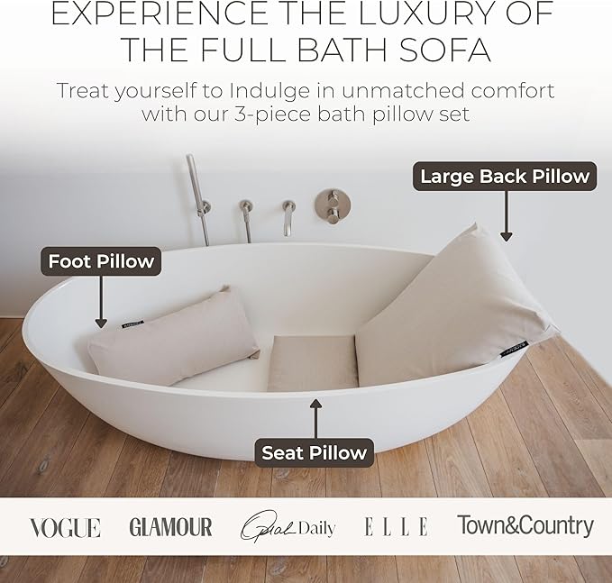 BADESOFA® Luxury Bath Pillows for Tub Full Body Set - 3-Piece Bath Pillow Set with Premium Materials & CleanDry+ - Bathtub Pillows for Head and Neck Support - Tub Pillow for Bathtub in Grey
