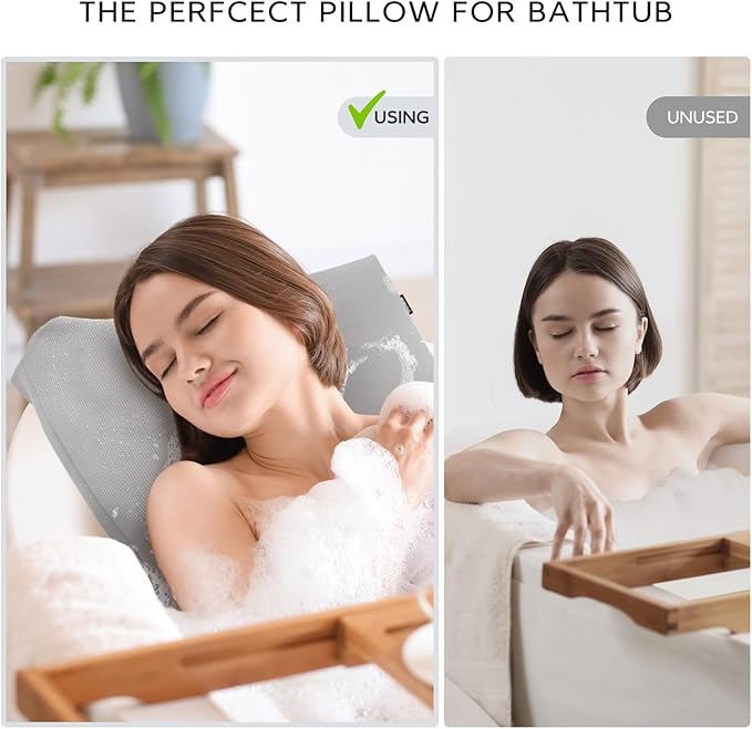 Bath Pillows for Tub Neck and Back Support,Bathtub Cushion backrest headrest Neck Pillow,tub Pillow for Bathtub,3D Mesh Core,Breathable,Quick-Drying,Ergonomic Relaxation,Gray
