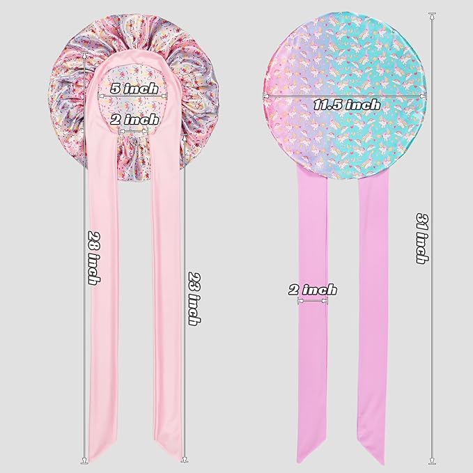 2 PCS Kids Bonnets for Girls, Silk Bonnet for Kids, Satin Bonnet for Sleeping, Baby Toddler Tie Bonnet Sleep Cap